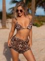 SHEIN Swim Vcay Leopard Print Triangle Bikini Set Including Bra And Shorts
