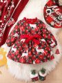 Baby Girl Christmas Elk & Plaid Belted Dress