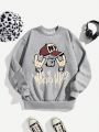 Teen Boys' Casual Cartoon Letter Pattern Long Sleeve Round Neck Sweatshirt, Suitable For Autumn And Winter