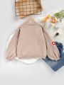 Girls' (Big) Solid Color V-Neck Cardigan With Heart Pattern