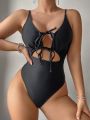 SHEIN Swim Vcay Women's Front Tie One Piece Swimsuit Monokini, No Steel Ring