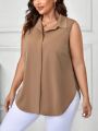 SHEIN Clasi Plus Size Women's Sleeveless Turn-down Collar Shirt