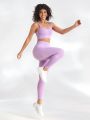 SHEIN Leisure Seamless Rib-Knitted Tummy Control Yoga Set