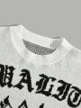 Goth Guys Letter & Graphic Pattern Sweater