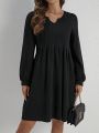 EMERY ROSE Notch Lapel Long Sleeve Dress