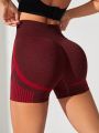 High Stretch Seamless Striped Print Wideband Waist Sports Shorts