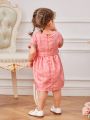 Baby Girls' Spring Print Patchwork Woven Belt Daily Casual Romantic Dress