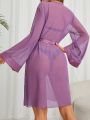 Women's Solid Color Satin Patchwork Casual Sleepwear Robe