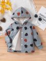 SHEIN Kids EVRYDAY Girls' (Little) Heart Print Fleece Lined Hooded Jacket