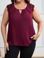 EMERY ROSE Plus Size Keyhole Neckline Lace Trim Sleeveless Top