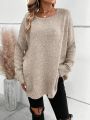 SHEIN LUNE Women's Solid Color Round Neck Long Sleeve Pullover Sweater