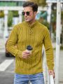 Extended Sizes Men's Plus Size Knitted Sweater With Buttoned Half-Placket Twist Floral Detailing