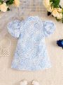 Baby Floral Pattern Mandarin Collar Puff Sleeve Qipao Dress