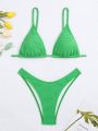 SHEIN Swim Basics Solid Color Textured Bikini Swimwear Set