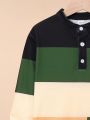 SHEIN Kids SPRTY Tween Boy Striped Print Colorblock Polo Shirt