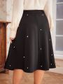 SHEIN DECDS Plus Size Pearl Bead Studded Flared Skirt