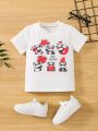 SHEIN Kids QTFun Boys' Comfortable And Versatile T-shirt With Panda & Heart Print