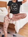 Women's Short Sleeve Long Pants Bear Print Pajama Set