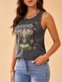 SHEIN Tall Women's Sleeveless Vest Top With Owl & Letter Print