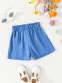 SHEIN Kids EVRYDAY Little Girls' Embroidered Commuting Simple Casual All-Match Shorts