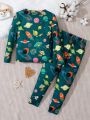 SHEIN Toddler Boys' Tight-fit Casual Starry Sky Printed Round-neck T-shirt And Long Pants 2pcs/set Homewear