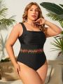 SHEIN Swim Vcay Plus Size One-piece Swimsuit With Wave Stripes