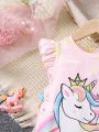 SHEIN Kids Y2Kool Little Girls' Cartoon Unicorn Printed Flying Sleeve Dress