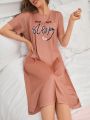 Women's Milk Silk Cartoon Printed T-Shirt Dress For Sleepwear