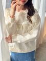 FriFul Contrast Lace Ruffle Trim Drop Shoulder Pullover