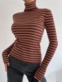 DAZY Kpop Striped Turtleneck Slim Fit Sweater For Layering