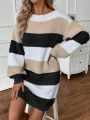 SHEIN LUNE Women's Oversized Colorblock Sweater Dress