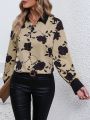 SHEIN LUNE Floral Print Color-blocking Shirt