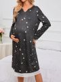 Maternity Star Printed Lace Patchwork V-Neck Nightgowns With Slit