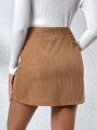 Corduroy Skirt With Slant Pockets And Zipper Front