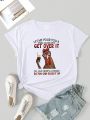 Women's Plus Size Slogan And Cartoon Print T-shirt