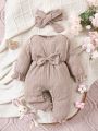 Infant Girls' Butterfly Knot & Ruffled Sleeve Romper