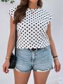 SHEIN LUNE Polka Dot Printed Plus Size T-Shirt