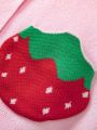 Young Girl Strawberry Pattern Statement Collar Cardigan