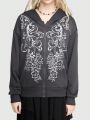 Fairycore Women's Hoodie With Front Zipper And Floral Pattern