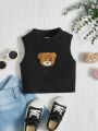 SHEIN Kids EVRYDAY Toddler Girls Bear Patched Ribbed Knit Tank Top