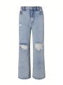 Teenage Girls' Snowflake Distressed Wide Leg Jeans