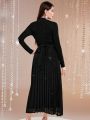 SHEIN Modely Women'S Stand Collar Pleated Hem Arab Style Dress