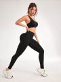 SHEIN Yoga Basic Women's Cross-Back Bra And High-Waist Leggings Fitness Outfit
