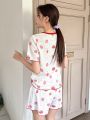 DAZY Women's Cute & Sweet Strawberry Patterned Home Wear Set