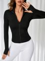 SHEIN Daily&Casual Women'S Stand Collar Tie Waist Pocketed Sports Jacket