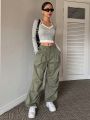 Dazy Star Solid Color Parachute Pants