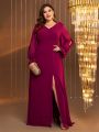 Plus Flounce Sleeve Split Thigh Chiffon Bridesmaid Dress