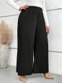 SHEIN CURVE+ Plus Solid Wide Leg Pants