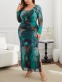 SHEIN Privé Plus Size Elegant Abstract Printed Split Dress