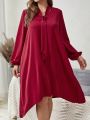 EMERY ROSE Women's Plus Size Loose Fitting Lantern Sleeve Design Dress